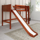 AWESOME CP : Play Loft Beds Twin Mid Loft Bed with Slide and Straight Ladder on Front, Panel, Chestnut