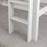 AWESOME WS : Play Loft Beds Twin Mid Loft Bed with Slide and Straight Ladder on Front, Slat, White