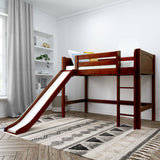 AWESOME XL CP : Loft Bed Twin XL Mid Loft Bed with Slide and Straight Ladder on Front, Panel, Chestnut