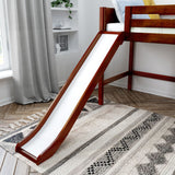 AWESOME XL CP : Loft Bed Twin XL Mid Loft Bed with Slide and Straight Ladder on Front, Panel, Chestnut