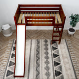 AWESOME XL CP : Loft Bed Twin XL Mid Loft Bed with Slide and Straight Ladder on Front, Panel, Chestnut