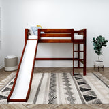 AWESOME XL CS : Loft Bed Twin XL Mid Loft Bed with Slide and Straight Ladder on Front, Slat, Chestnut