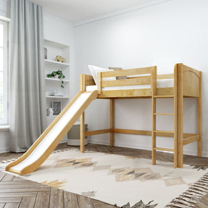 AWESOME XL NP : Loft Bed Twin XL Mid Loft Bed with Slide and Straight Ladder on Front, Panel, Natural