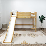 AWESOME XL NP : Loft Bed Twin XL Mid Loft Bed with Slide and Straight Ladder on Front, Panel, Natural