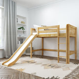 AWESOME XL NS : Loft Bed Twin XL Mid Loft Bed with Slide and Straight Ladder on Front, Slat, Natural