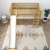 AWESOME XL NS : Loft Bed Twin XL Mid Loft Bed with Slide and Straight Ladder on Front, Slat, Natural