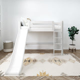 AWESOME XL WP : Loft Bed Twin XL Mid Loft Bed with Slide and Straight Ladder on Front, Panel, White