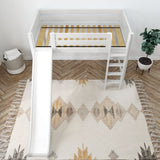 AWESOME XL WP : Loft Bed Twin XL Mid Loft Bed with Slide and Straight Ladder on Front, Panel, White
