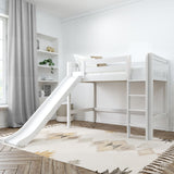 AWESOME XL WS : Loft Bed Twin XL Mid Loft Bed with Slide and Straight Ladder on Front, Slat, White