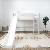 AWESOME XL WS : Loft Bed Twin XL Mid Loft Bed with Slide and Straight Ladder on Front, Slat, White