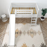 AWESOME XL WS : Loft Bed Twin XL Mid Loft Bed with Slide and Straight Ladder on Front, Slat, White