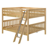 BASH XL NS : Classic Bunk Beds Queen Low Bunk Bed with Angled Ladder on Front, Slat, Natural
