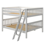 BASH XL WS : Classic Bunk Beds Queen Low Bunk Bed with Angled Ladder on Front, Slat, White