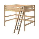 BEEFY XL NS : Loft Bed Queen High Loft Bed with Angled Ladder on Front, Natural Birch Slats