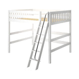 BEEFY XL WS : Loft Bed Queen High Loft Bed with Angled Ladder on Front, Classic White Slats
