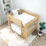 BELLA XL NS : Classic Bunk Beds Queen Low Bunk Bed with Straight Ladder on Front, Slat, Natural