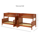 BIG BANG XL CP : Multiple Bunk Beds Twin XL over Full XL Quadruple Bunk Bed with Stairs, Panel, Chestnut