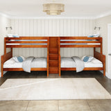 BIG BANG XL CP : Multiple Bunk Beds Twin XL over Full XL Quadruple Bunk Bed with Stairs, Panel, Chestnut
