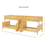 BIG BANG XL NP : Multiple Bunk Beds Twin XL over Full XL Quadruple Bunk Bed with Stairs, Panel, Natural