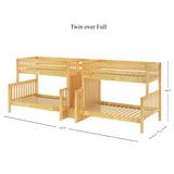 BIG BANG XL NS : Multiple Bunk Beds Twin XL over Full XL Quadruple Bunk Bed with Stairs, Slat, Natural