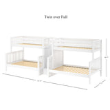 BIG BANG XL WS : Multiple Bunk Beds Twin XL over Full XL Quadruple Bunk Bed with Stairs, Slat, White
