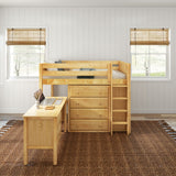 BLING21 NP : Storage & Study Loft Beds Twin Mid Loft Bed with Straight Ladder, Storage + Desk, Panel, Natural
