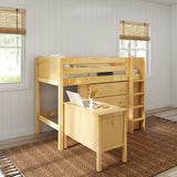 BLING21 NP : Storage & Study Loft Beds Twin Mid Loft Bed with Straight Ladder, Storage + Desk, Panel, Natural