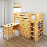 BLING23 NP : Storage & Study Loft Beds Twin Mid Loft Bed with Straight Ladder, Storage + Desk, Panel, Natural