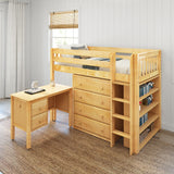 BLING23 NS : Storage & Study Loft Beds Twin Mid Loft Bed with Straight Ladder, Storage + Desk, Slat, Natural