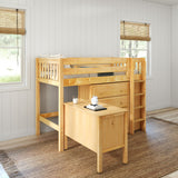 BLING23 NS : Storage & Study Loft Beds Twin Mid Loft Bed with Straight Ladder, Storage + Desk, Slat, Natural