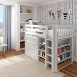 BLING7 WS : Study Loft Beds Twin Mid Loft w/Straight ladder, 4 drawer dresser, 22.5" Mid Bookcase, 37.5" Mid Bookcase, Slat, White