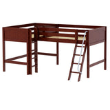 BOTH CP : Corner Loft Beds Full + Twin Mid Corner Loft Bed with Angled and Straight Ladder, Panel, Chestnut