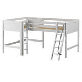 BOTH WP : Corner Loft Beds Full + Twin Mid Corner Loft Bed with Angled and Straight Ladder, Panel, White