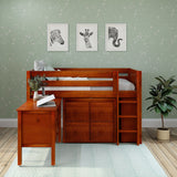 BOX22 CP : Storage & Study Loft Beds Twin Low Loft Bed with Straight Ladder, Storage + Desk, Panel, Chestnut
