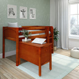 BOX22 CP : Storage & Study Loft Beds Twin Low Loft Bed with Straight Ladder, Storage + Desk, Panel, Chestnut
