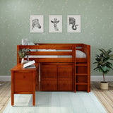 BOX22 CS : Storage & Study Loft Beds Twin Low Loft Bed with Straight Ladder, Storage + Desk, Slat, Chestnut