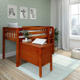 BOX22 CS : Storage & Study Loft Beds Twin Low Loft Bed with Straight Ladder, Storage + Desk, Slat, Chestnut