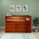 BOX2 CS : Study Loft Beds Twin Low Loft Bed with Straight Ladder + Storage, Slat, Chestnut