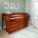 BOX2 CS : Study Loft Beds Twin Low Loft Bed with Straight Ladder + Storage, Slat, Chestnut