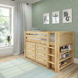 BOX2 NP : Study Loft Beds Twin Low Loft Bed with Straight Ladder + Storage, Panel, Natural