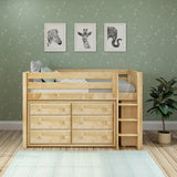 BOX2 NS : Study Loft Beds Twin Low Loft Bed with Straight Ladder + Storage, Slat, Natural