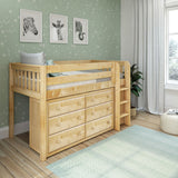 BOX2 NS : Study Loft Beds Twin Low Loft Bed with Straight Ladder + Storage, Slat, Natural