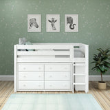BOX2 WP : Study Loft Beds Twin Low Loft Bed with Straight Ladder + Storage, Panel, White