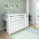BOX2 WS : Study Loft Beds Twin Low Loft Bed with Straight Ladder + Storage, Slat, White