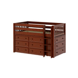 BOX CS : Study Loft Beds Twin Low Loft Bed with Straight Ladder + Storage, Slat, Chestnut