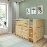 BOX NP : Study Loft Beds Twin Low Loft Bed with Straight Ladder + Storage, Panel, Natural