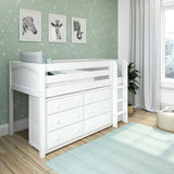 BOX WP : Study Loft Beds Twin Low Loft Bed with Straight Ladder + Storage, Panel, White