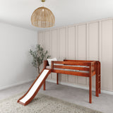 BRAINY CP : Play Loft Beds Twin Low Loft Bed with Slide and Straight Ladder on End, Panel, Chestnut