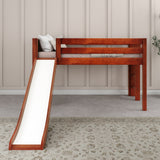 BRAINY CP : Play Loft Beds Twin Low Loft Bed with Slide and Straight Ladder on End, Panel, Chestnut