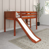 BRAINY CP : Play Loft Beds Twin Low Loft Bed with Slide and Straight Ladder on End, Panel, Chestnut